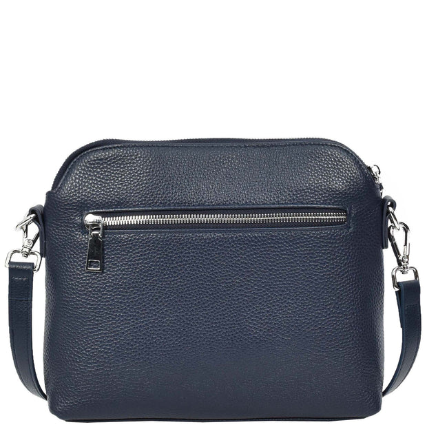 Womens Leather Crossbody Bag Multi-Pocket Shoulder Handbag Slim Sling Messenger June Navy