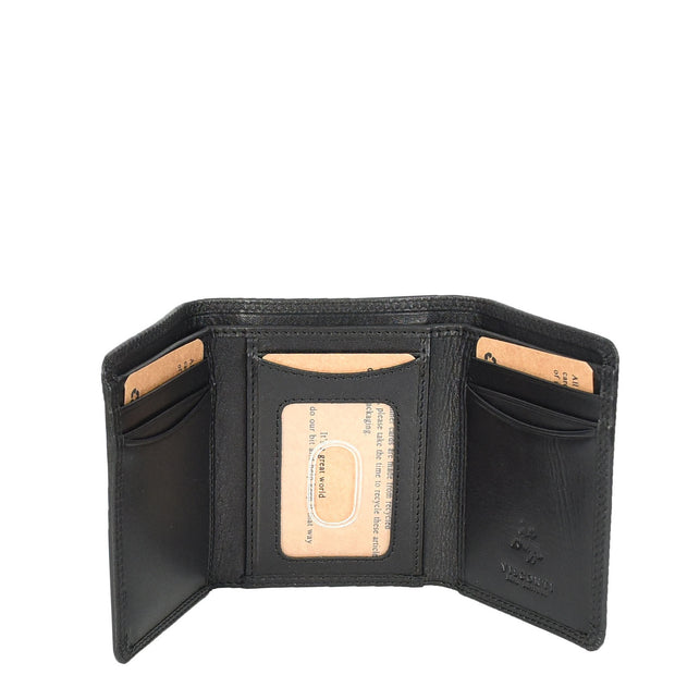 Mens Leather Trifold Wallet Slim with RFID Blocking ID Window Multiple Card Slots Gift Boxed - John Black