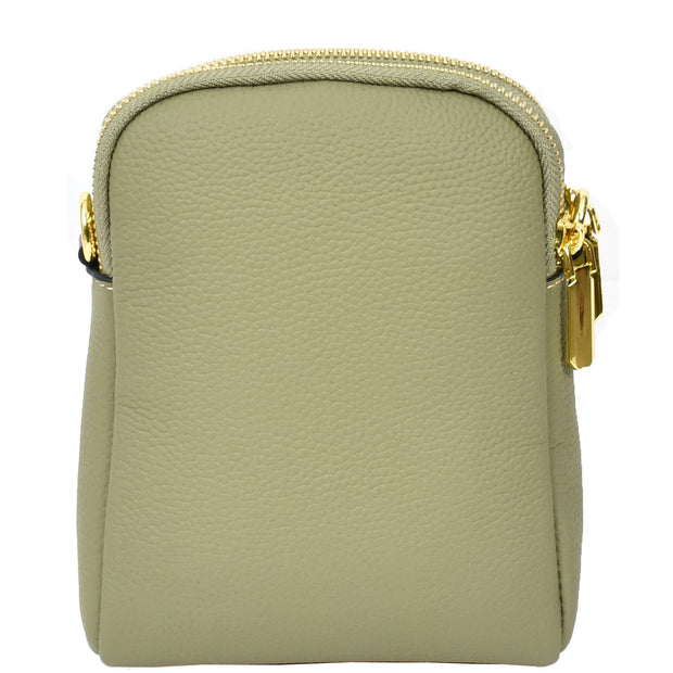Leather Crossbody Bag, Women's Small Organiser Pouch, Multiple Pockets, Adjustable Shoulder Strap Miley Mint Green
