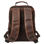 Real Leather Backpack Laptop USB Port Multiple Pockets Rucksack A176 Rust Brown