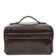 Leather Toiletry Bag Brown Travel Wash Bag, Men's Cosmetic and Shaving Kit Organiser with Multiple Zipped Compartments Unity