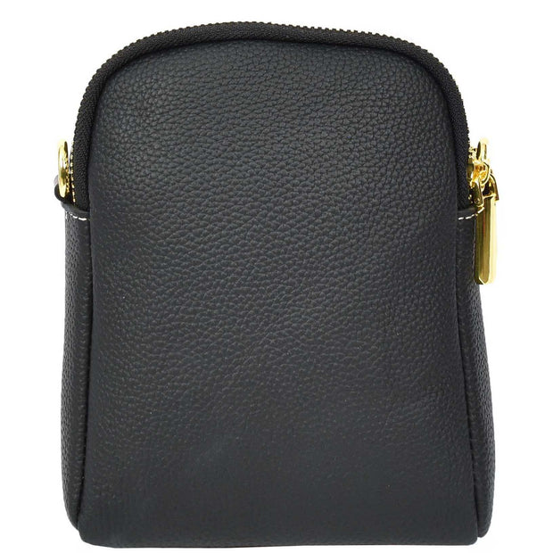 Leather Crossbody Bag, Women's Small Organiser Pouch, Multiple Pockets, Adjustable Shoulder Strap Miley Black