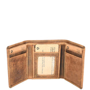 Mens Genuine Leather Tri-fold Wallet RFID Safe Multiple Card Slots ID Window with Gift Box A007 Oil Tan