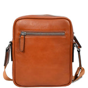 Mens Genuine Leather Cross Body Bag Small Size Flight Messenger Travel Bag Lucky Tan