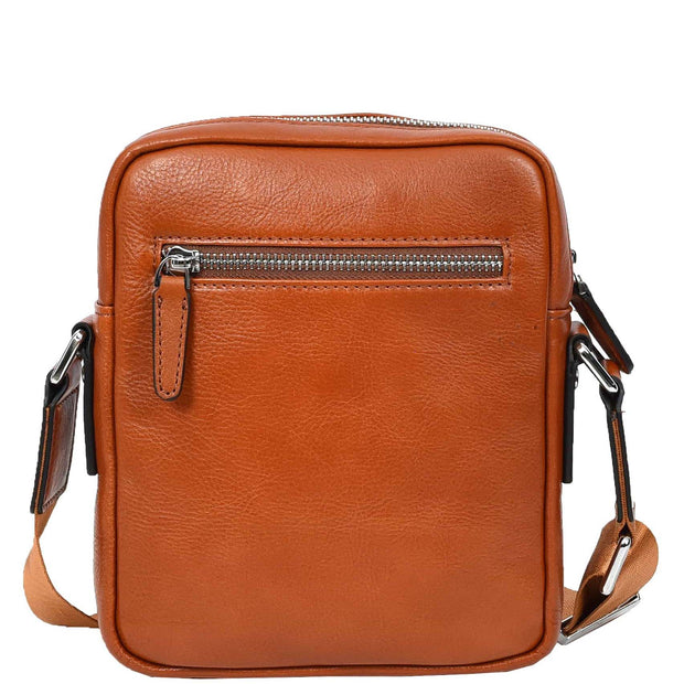 Mens Genuine Leather Cross Body Bag Small Size Flight Messenger Travel Bag Lucky Tan