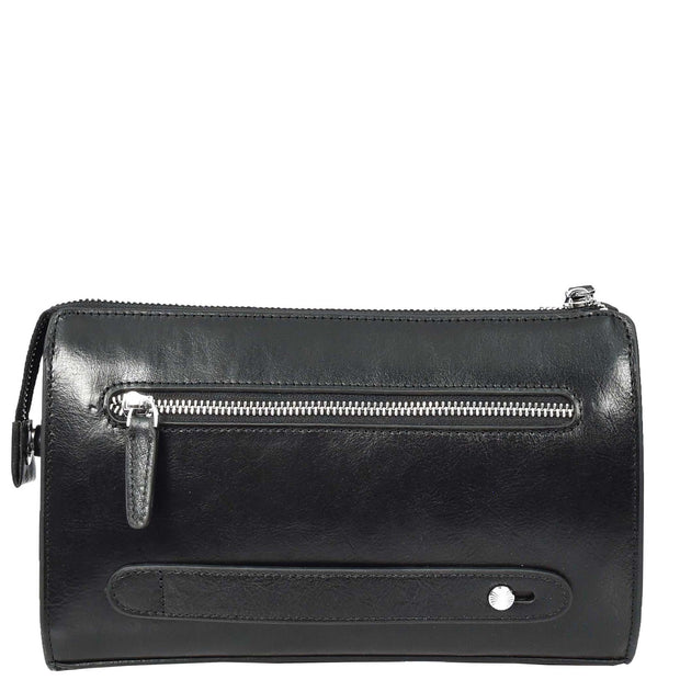 Real Leather Mens Wrist Organiser Zip Top Business Travel Clutch Bag Caba Black