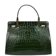 Womens Real Leather Handbag Glossy Embossed Pattern Zip Top Twin Handle Style Ophelia Green