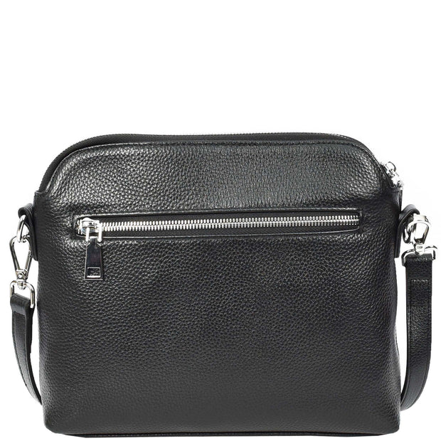 Womens Leather Crossbody Bag Multi-Pocket Shoulder Handbag Slim Sling Messenger June Black