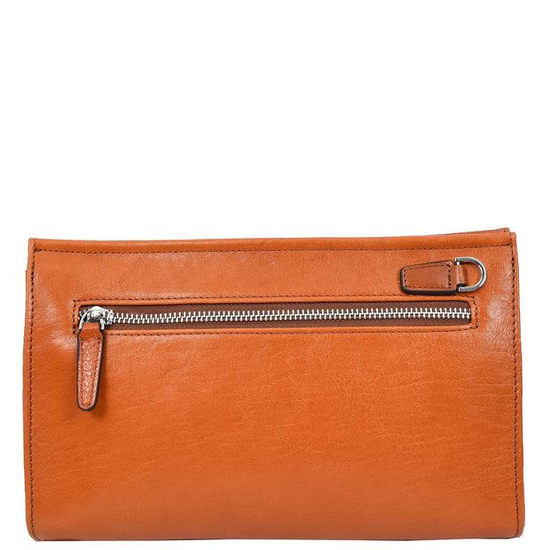 Mens Leather Wrist Clutch Bag Travel Organiser with Detachable Long Strap Murse Tan