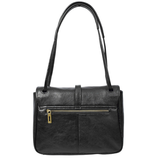 Ladies Leather Handbag 2-in-1 Shoulder Crossbody Bag Classic Organiser with Multiple Pockets Hilda Black