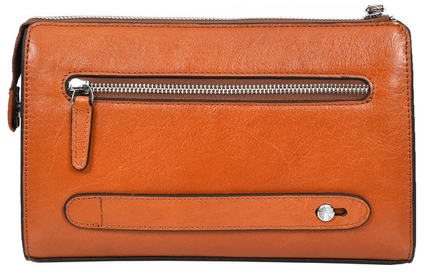 Real Leather Mens Wrist Organiser Zip Top Business Travel Clutch Bag Caba Tan