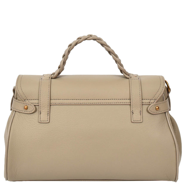 Womens Leather Handbag Top Handle Satchel with Braided Handle Casual Fashion Bag Swag Beige