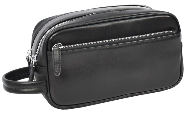 Genuine Leather Toiletry Travel Wash Bag Shaving Dopp Kit Organiser Pouch Ditty Black
