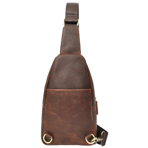 Trendy Real Leather Crossbody Bag Chest Pack Sling Bag Travel organiser for Men A095 Rust Brown