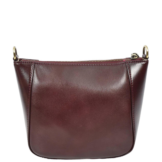 Womens Genuine Leather Cross Body Bag Small Zip Top Sling Handbag Liv Burgundy