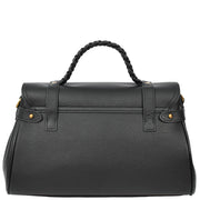 Womens Leather Handbag Top Handle Satchel with Braided Handle Casual Fashion Bag Swag Black