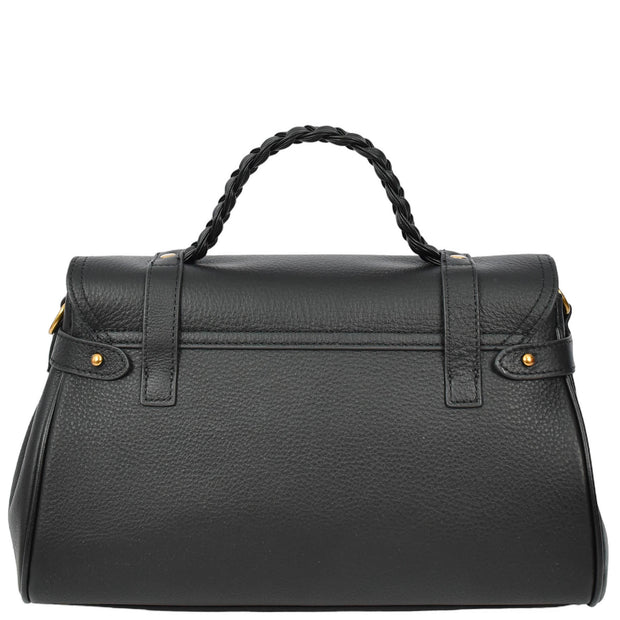 Womens Leather Handbag Top Handle Satchel with Braided Handle Casual Fashion Bag Swag Black