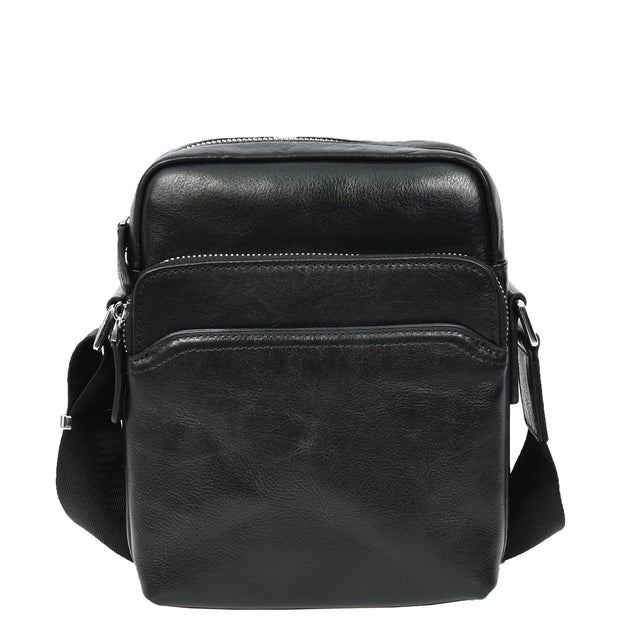 Mens Real Leather Cross Body Bag Small Size Messenger Business Travel Organiser Pouch Baggi Black
