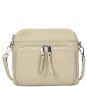 Womens Leather Crossbody Bag Multi-Pocket Shoulder Handbag Slim Sling Messenger June Taupe