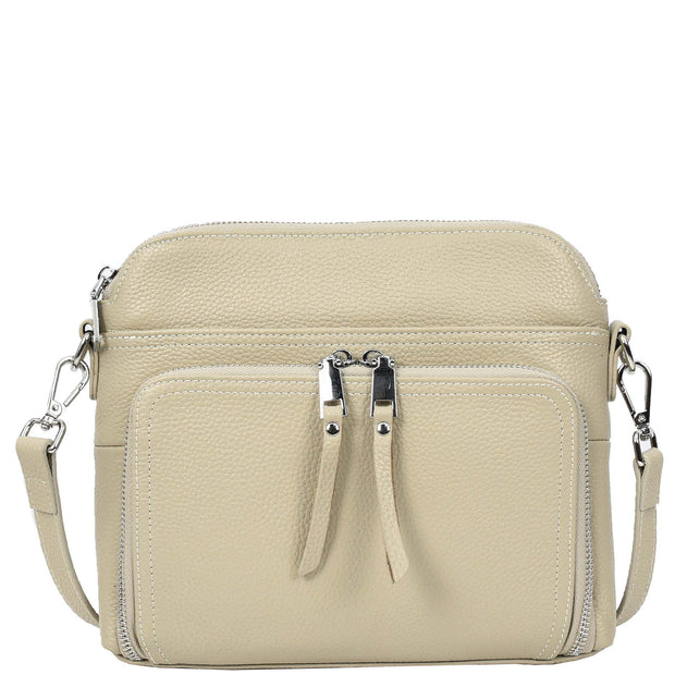 Womens Leather Crossbody Bag Multi-Pocket Shoulder Handbag Slim Sling Messenger June Taupe