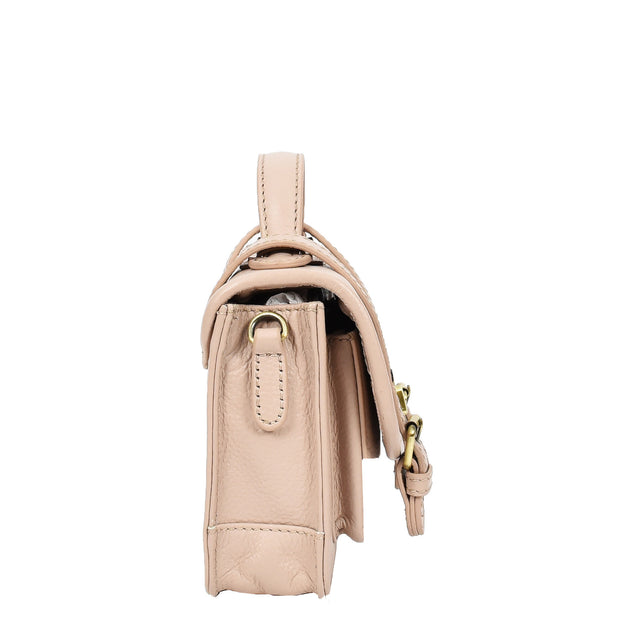Leather Mini Crossbody Handbag For Womens, Top Handle Satchel Purse with Gold Hardware Trinket