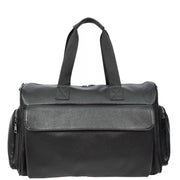 Genuine Leather Travel Holdall Weekend Duffle Bag Kitbag Black
