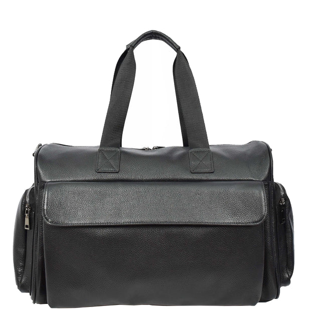 Genuine Leather Travel Holdall Weekend Duffle Bag Kitbag Black