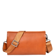 Mens Leather Wrist Clutch Bag Travel Organiser with Detachable Long Strap Murse Tan