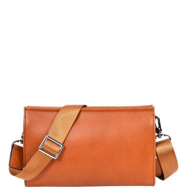 Mens Leather Wrist Clutch Bag Travel Organiser with Detachable Long Strap Murse Tan