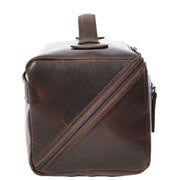 Leather Toiletry Bag Brown Travel Wash Bag, Men's Cosmetic and Shaving Kit Organiser with Multiple Zipped Compartments Unity