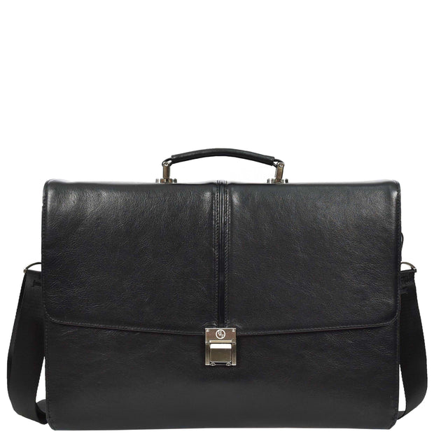 Real Leather For Mens Business Briefcase Large Multi-Compartment Laptop Bag A954 Black