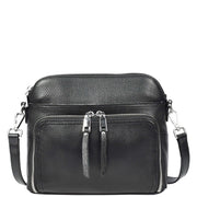 Womens Leather Crossbody Bag Multi-Pocket Shoulder Handbag Slim Sling Messenger June Black