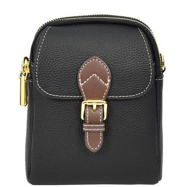 Leather Crossbody Bag, Women's Small Organiser Pouch, Multiple Pockets, Adjustable Shoulder Strap Miley Black
