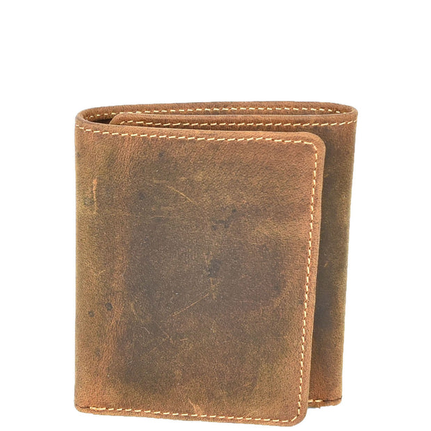 Mens Genuine Leather Tri-fold Wallet RFID Safe Multiple Card Slots ID Window with Gift Box A007 Oil Tan