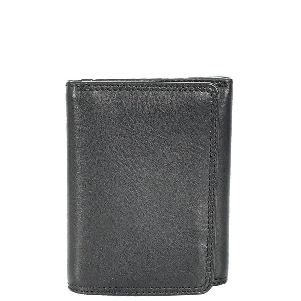 Mens Leather Trifold Wallet Slim with RFID Blocking ID Window Multiple Card Slots Gift Boxed - John Black