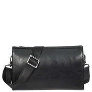 Mens Leather Wrist Clutch Bag Travel Organiser with Detachable Long Strap Murse Black