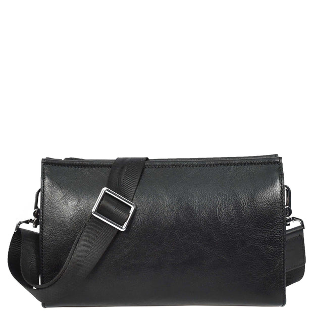 Mens Leather Wrist Clutch Bag Travel Organiser with Detachable Long Strap Murse Black