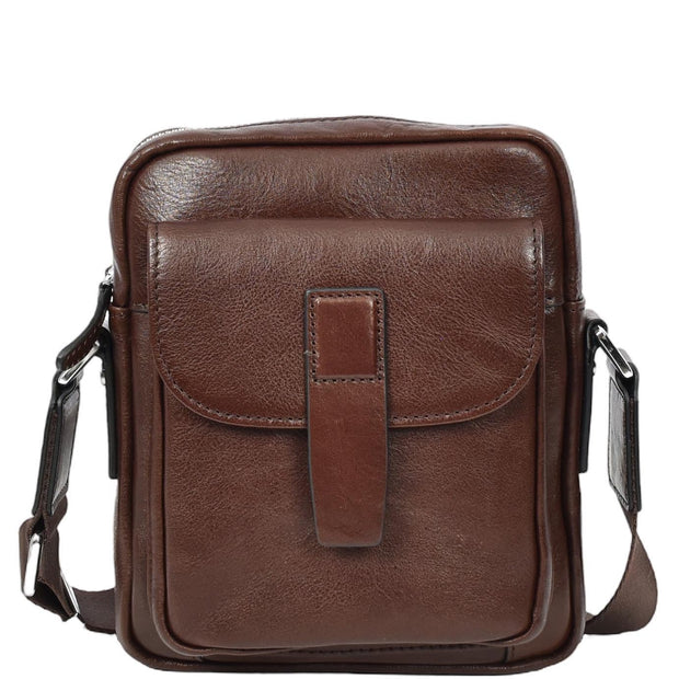 Mens Genuine Leather Cross Body Bag Small Size Flight Messenger Travel Bag Lucky Brown