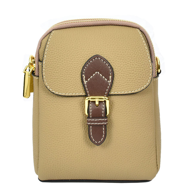 Leather Crossbody Bag, Women's Small Organiser Pouch, Multiple Pockets, Adjustable Shoulder Strap Miley Brown
