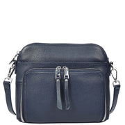 Womens Leather Crossbody Bag Multi-Pocket Shoulder Handbag Slim Sling Messenger June Navy