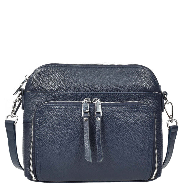 Womens Leather Crossbody Bag Multi-Pocket Shoulder Handbag Slim Sling Messenger June Navy