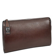 Real Leather Mens Wrist Organiser Zip Top Business Travel Clutch Bag Caba Brown