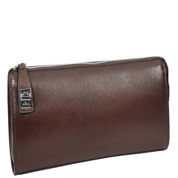 Real Leather Mens Wrist Organiser Zip Top Business Travel Clutch Bag Caba Brown