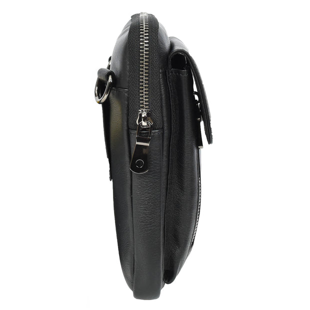 Mens Real Leather Small Wrist Bag Travel Mobile Sling Bag Organiser Pouch AB101 Black
