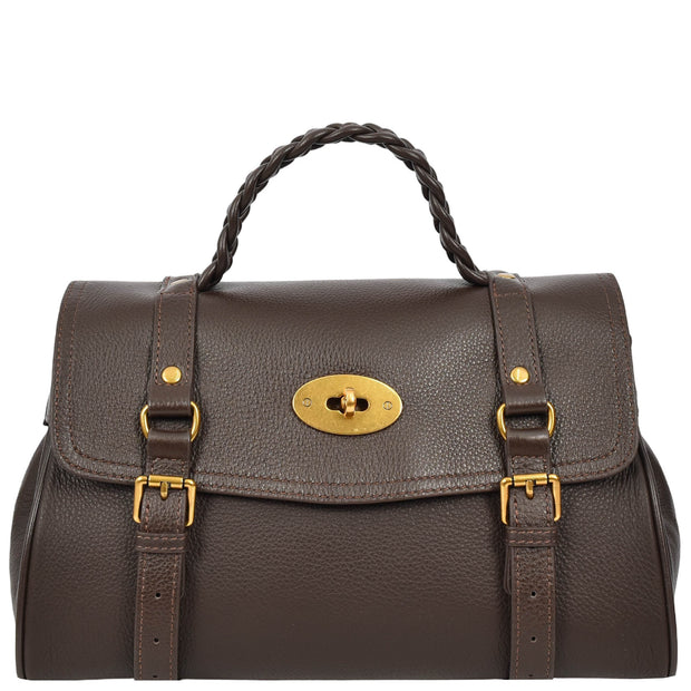 Womens Leather Handbag Top Handle Satchel with Braided Handle Casual Fashion Bag Swag Brown