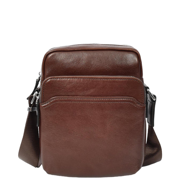 Mens Real Leather Cross Body Bag Small Size Messenger Business Travel Organiser Pouch Baggi Brown