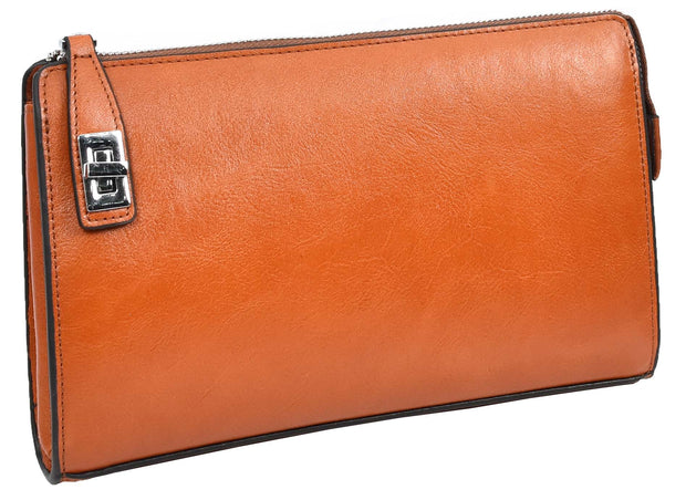 Real Leather Mens Wrist Organiser Zip Top Business Travel Clutch Bag Caba Tan