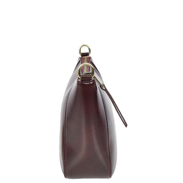 Womens Genuine Leather Cross Body Bag Small Zip Top Sling Handbag Liv Burgundy