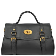 Womens Leather Handbag Top Handle Satchel with Braided Handle Casual Fashion Bag Swag Black