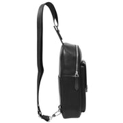 Mens Genuine Leather Medium Size Chest Bag Cross Body Style Sling Bag Smith Black